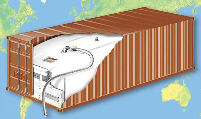 Food-grade flexitank inside a shipping container